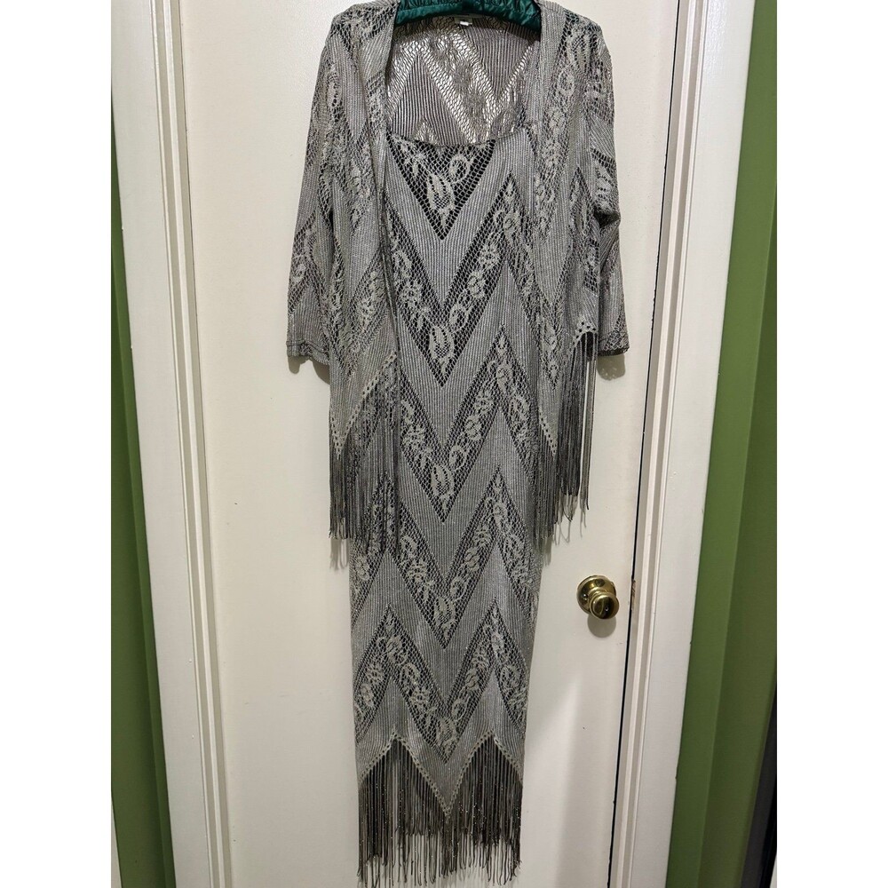 HARLOW DRESS AND JACKET SET SILVER METALLIC size 8